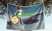 Versace Eros Pour Femme Perfume Ad Print Flannel Throw Blanket Teal Blue and Gold with White Goddess Dress IMG_1601
